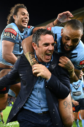 Brad Fittler celebrates a third series win in 2021