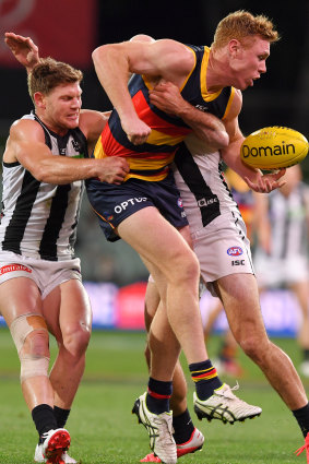 Adelaide's Tom Lynch was forced out of the game early with a hamstring injury.