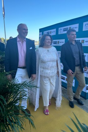 Gina Rinehart arriving at her boat party for Australia’s Olympic swimming team.