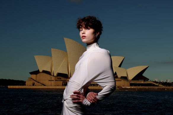 A model posing at the The Bec + Bridge show staged at Sydney’s Overseas Passenger Terminal in May as part of Australian Fashion Week.