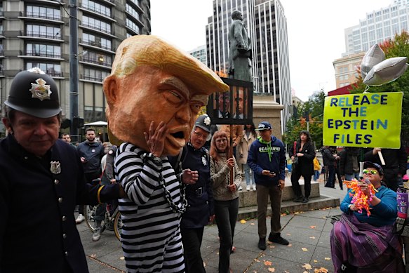 Protesters against President Donald Trump in the US frequently draw on his past friendship with Epstein.