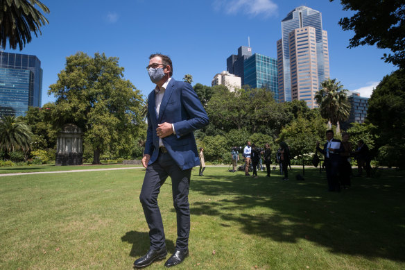 Premier Daniel Andrews announces an easing of mask restrictions as his government pushes go on a delayed return-to-office plan.  