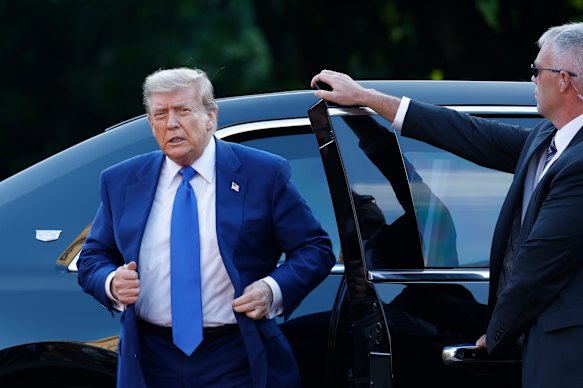 US President Donald Trump arrives at the NATO summit on Tuesday.