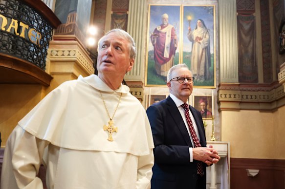 Archbishop of Sydney Anthony Fisher and Prime Minister Anthony Albanese together in May.