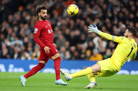 Mohamed Salah scores his second against Spurs.