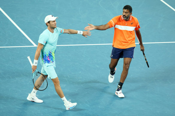 Action shot: Ebden and Bopanna in action in the final tonight.