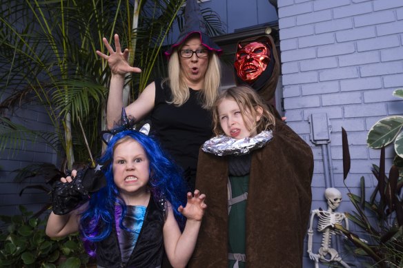 Hannah Phillips and children Sofia (left) and Luca trick-or-treat every year in Leichhardt, where Halloween is taken very seriously. 