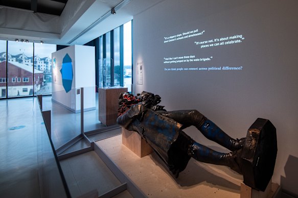 The toppled statue of Edward Colston lies on display in M Shed museum.