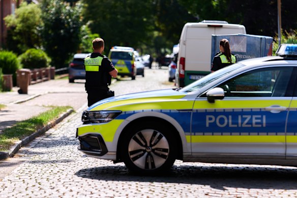 Police guarding the scene in Stade.
