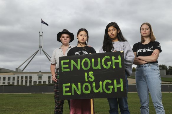 Katchmirr Russell, Madeleine Chia, Avan Daruwalla and Aoibhinn Crimmins ahead of the rally.