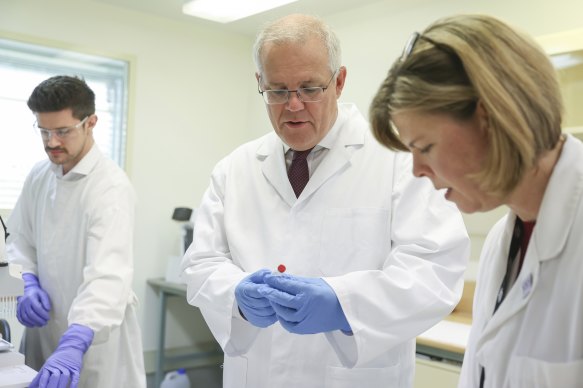 Prime Minister Scott Morrison during visited the Therapeutic Goods Administration headquarters on Wednesday.