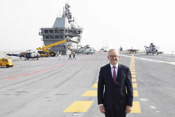 Prime Minister Anthony Albanese aboard the INS Vikrant