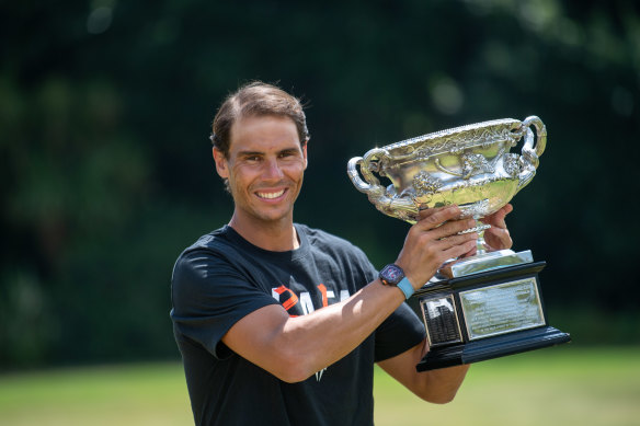 Rafael Nadal pictured the morning after his historic win. 
