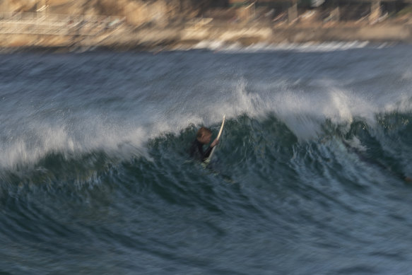 A surfer at Tamarama beach on Wednesday.