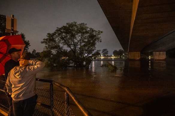 The Nepean River breached its banks after days of heavy rain on Sunday.