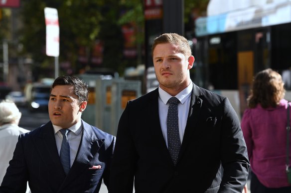 George Burgess (right) arrives at court on Monday with his lawyer Bryan Wrench.