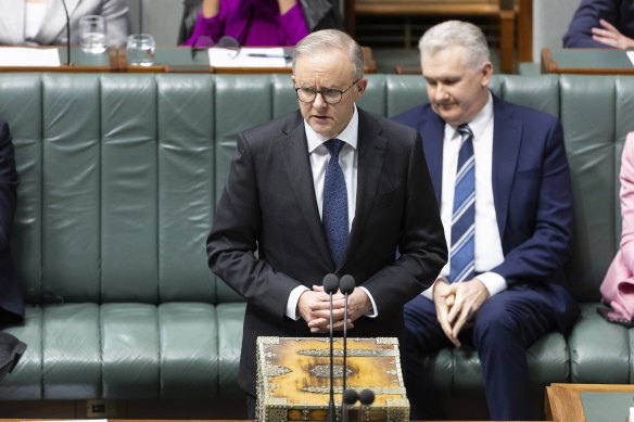 Prime Minister Anthony Albanese during question time today.