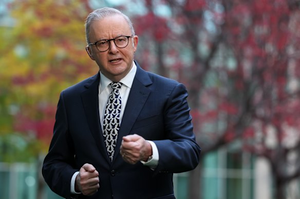 Prime Minister Anthony Albanese takes questions during a television interview at Parliament House on Wednesday morning.