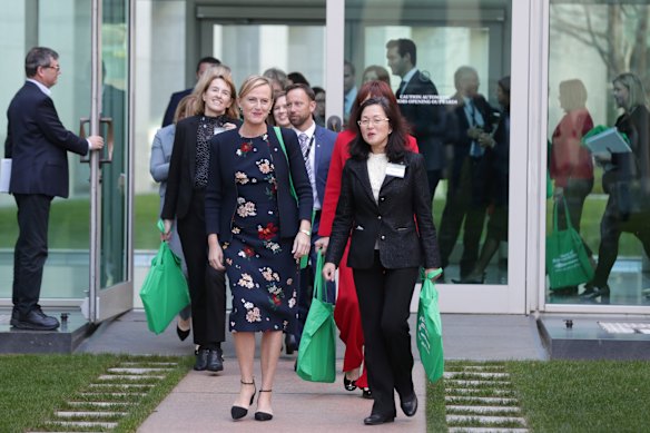 Katie Allen, Gladys Liu and fellow newly elected federal members arrive ahead of the opening of the 46th Parliament, in Canberra in June 2019.