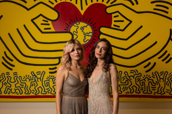 Georgia May and Lizzy Jagger at the NGV gala on Saturday evening. 