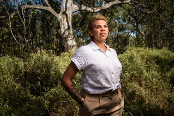 Natarsha Bamblett, dancer, coach, footballer and mother, in Bundoora Park.