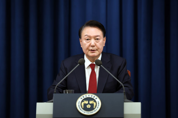South Korean President Yoon Suk Yeol declares martial law at the Presidential Office in Seoul.