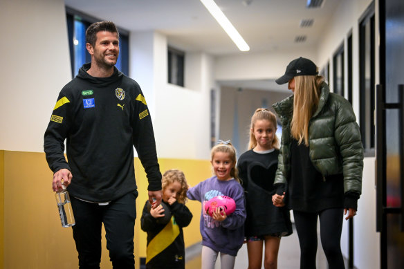 Cotchin and his family at the press conference for his 300th game.