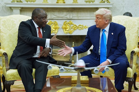President Donald Trump meets South African President Cyril Ramaphosa in the Oval Office of the White House.