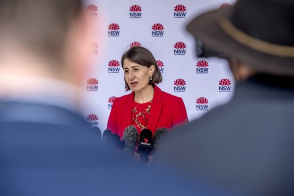 NSW Premier Gladys Berejiklian addresses the media on Christmas Day. 