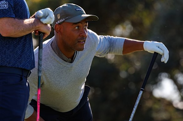 George Gregan eyeing up a shot at Bonnie Doon Golf Club.