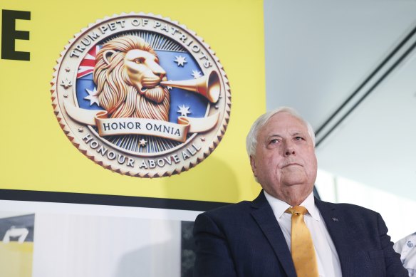 Clive Palmer holding a press conference to launch his new political party in February.