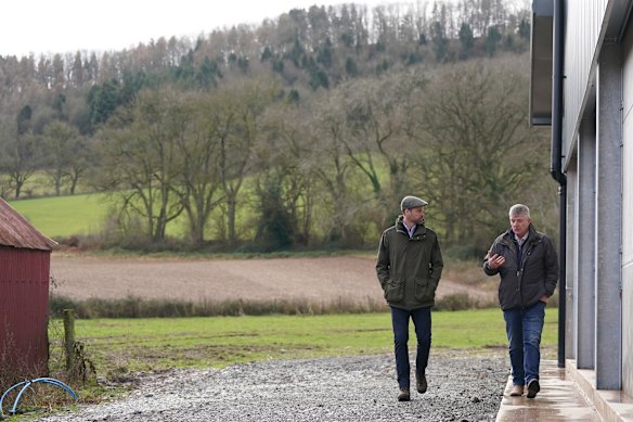 Prince William visits Lower Blakemere Farm, a Duchy property, in January. 