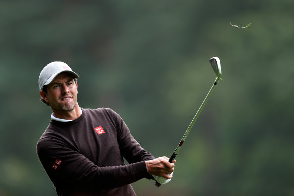 Adam Scott plays his second shot on the 9th hole during day one of the PGA Championship.