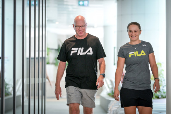 Ash Barty with coach Craig Tyzzer in Brisbane on Thursday.