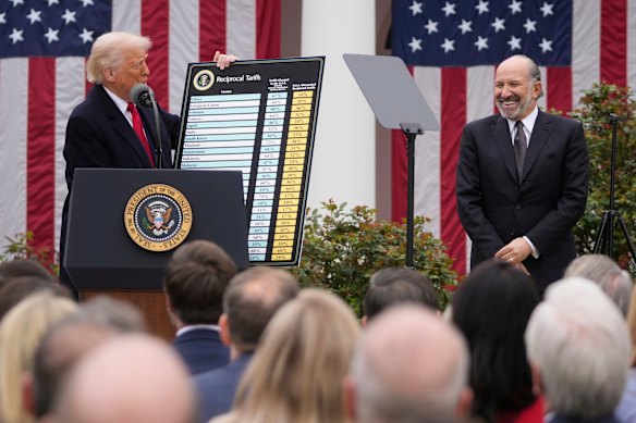 US President Donald Trump announces new tariffs in the Rose Garden alongside Commerce Secretary Howard Lutnick.