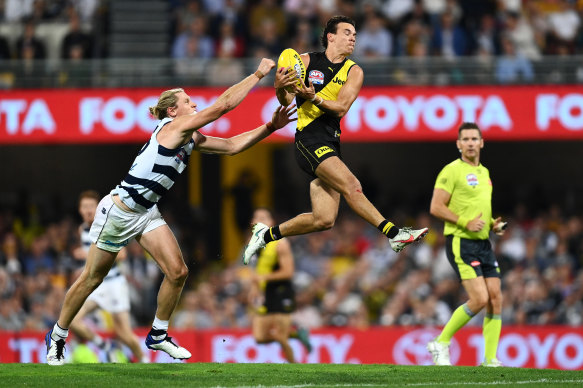 The 2020 grand final between the Tigers and Geelong at the Gabba in Brisbane.
