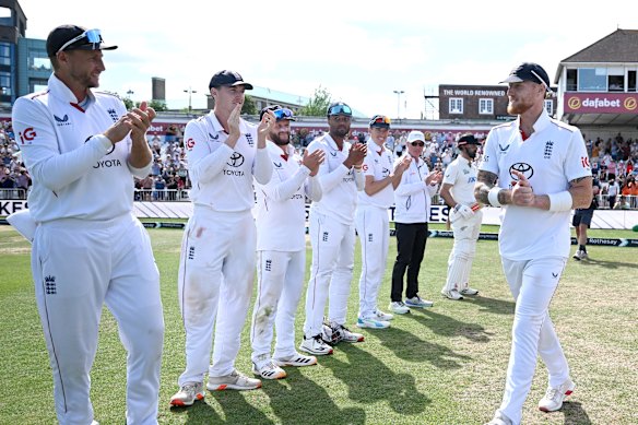 England captain Ben Stokes is given a guard of honour as he walks out for the final session after announcing his international retirement.