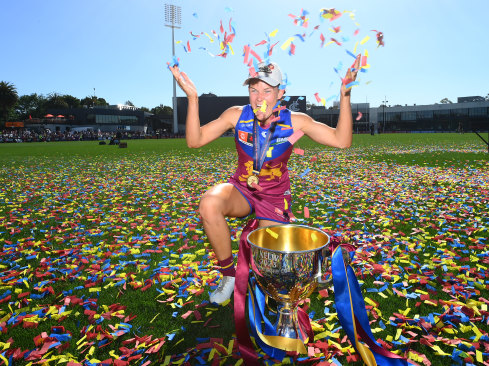Brisbane’s Sophie Conway after the AFLW premiership triumph.