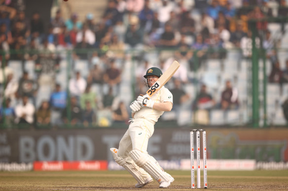 David Warner bats on day one of the second Test. 