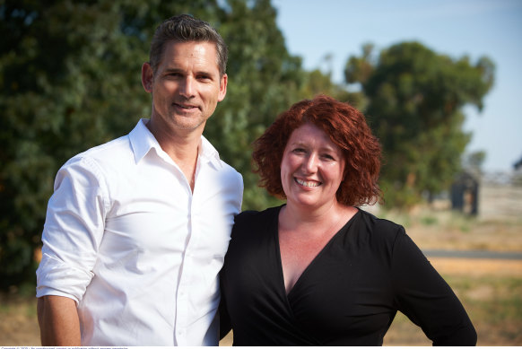 Eric Bana with author Jane Harper, who created the Aaron Falk series. She has said the third book Exiles will be the last. 