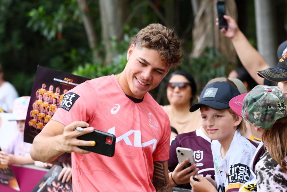 Reece Walsh during a Broncos fan day in Brisbane. 