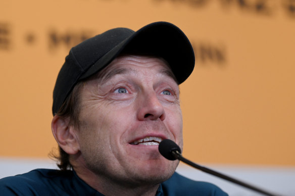 Matildas coach Tony Gustavsson speaks to the media on Friday.