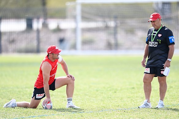 Shane Flanagan and son Kyle on the training field in Las Vegas.