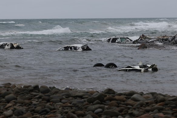About a dozen vehicles were washed into the ocean at Cumberland River. 