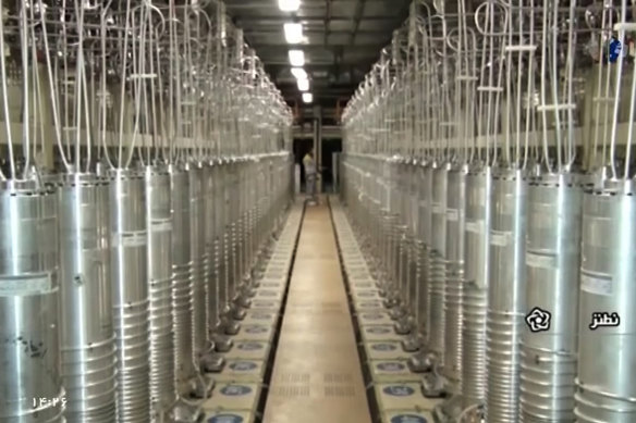 An image from video released by Islamic Republic of Iran Broadcasting shows centrifuge machines at the Natanz nuclear site. 