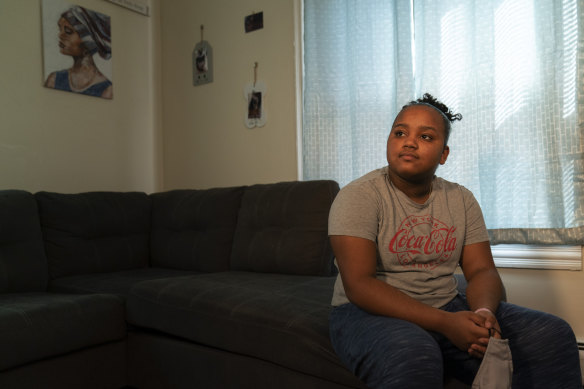 Darelyn Maldonado, 12, at her home in Pawtucket, Rhode Island, US.