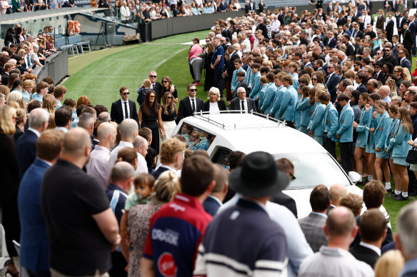 Hundreds of mourners at GMHBA Stadium.