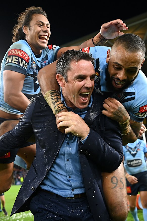 Brad Fittler celebrates a third series win in 2021