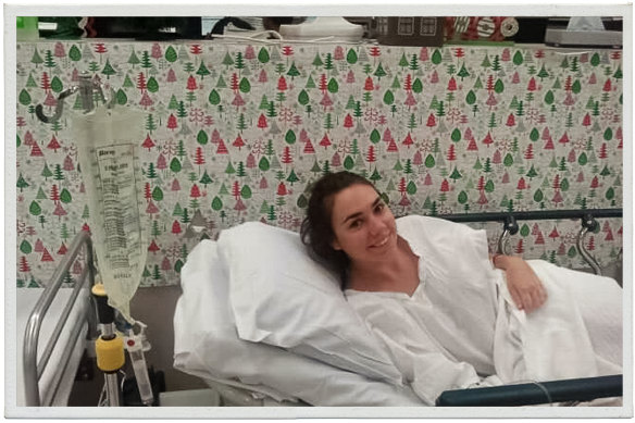 Kathryn Dyball in hospital (on morphine) after a redback spider bite.