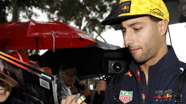 Daniel Ricciardo arrives at the track on Saturday.